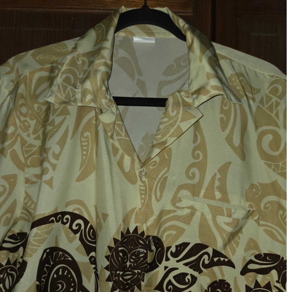 Vintage King Kameha Hawaiian Aloha Camp Shirt Mens Large Cream Brown Polynesian